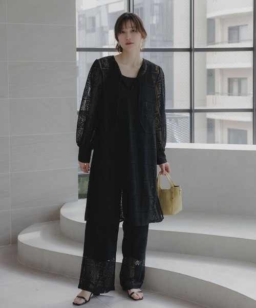 slattgir(スラットジール)の「高身長 ブロックレースチュニックワンピース(トールサイズ)Essenave(ワンピース・レディース・オフホワイト/ブラック・TLL/TL/TM/T5L/T4L/T3L)」の16枚目の写真