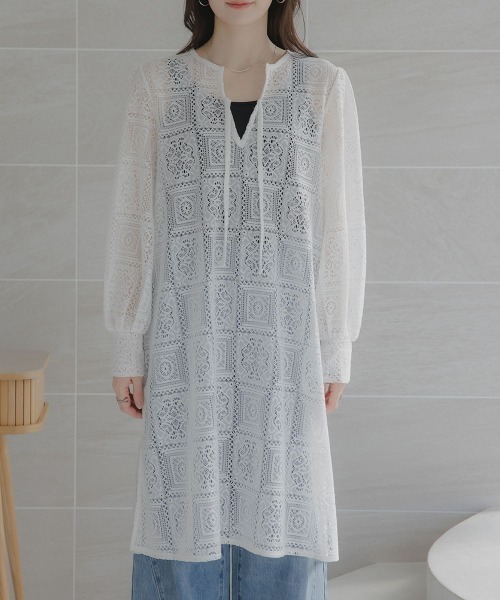 slattgir(スラットジール)の「高身長 ブロックレースチュニックワンピース(トールサイズ)Essenave(ワンピース・レディース・オフホワイト/ブラック・TLL/TL/TM/T5L/T4L/T3L)」の17枚目の写真