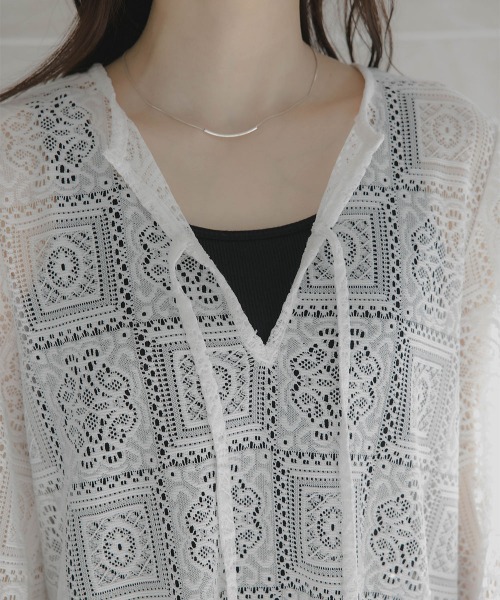 slattgir(スラットジール)の「高身長 ブロックレースチュニックワンピース(トールサイズ)Essenave(ワンピース・レディース・オフホワイト/ブラック・TLL/TL/TM/T5L/T4L/T3L)」の20枚目の写真