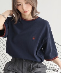 BEVERLY HILLS POLO CLUB | 【Beverly Hills Polo Club/ビバリーヒルズ ポロクラブ】ロゴ刺繍 リブライン 鹿の子 クルーネック Tシャツ(Tシャツ/カットソー)