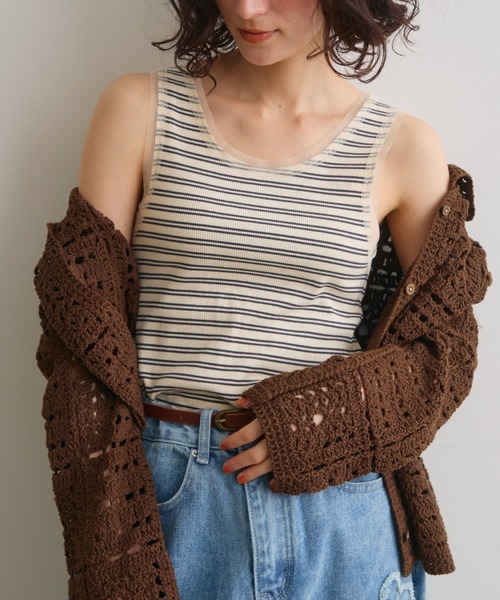 Crisp（クリスプ）の「チュールボーダーリブタンク（タンクトップ・レディース・ブラウン/アイボリー・FREE）」の2枚目の写真
