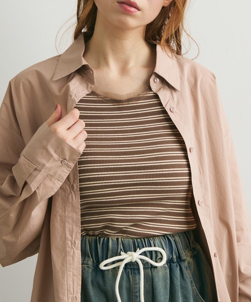 Crisp（クリスプ）の「チュールボーダーリブタンク（タンクトップ・レディース・ブラウン/アイボリー・FREE）」の3枚目の写真