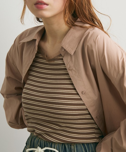 Crisp（クリスプ）の「チュールボーダーリブタンク（タンクトップ・レディース・ブラウン/アイボリー・FREE）」の4枚目の写真