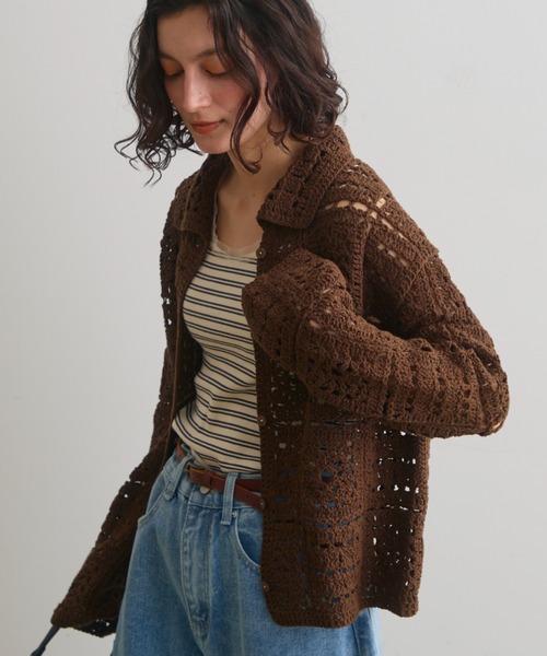 Crisp（クリスプ）の「チュールボーダーリブタンク（タンクトップ・レディース・ブラウン/アイボリー・FREE）」の8枚目の写真