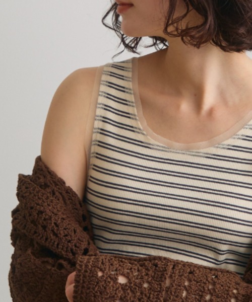 Crisp（クリスプ）の「チュールボーダーリブタンク（タンクトップ・レディース・ブラウン/アイボリー・FREE）」の9枚目の写真