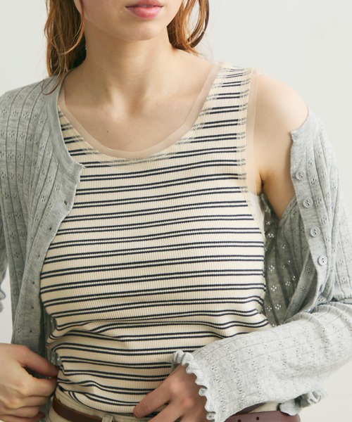 Crisp（クリスプ）の「チュールボーダーリブタンク（タンクトップ・レディース・ブラウン/アイボリー・FREE）」の14枚目の写真