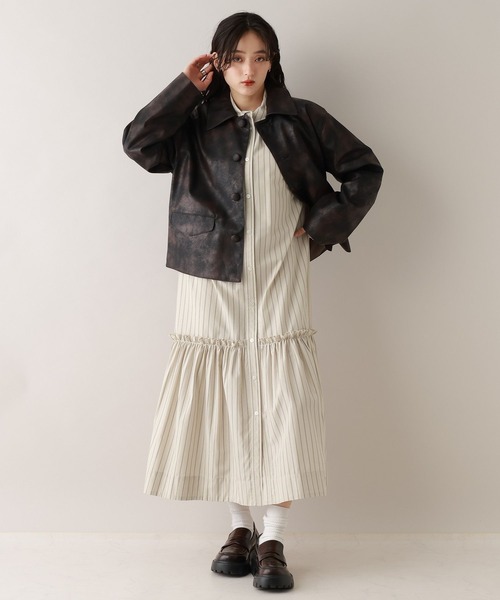 RAGEBLUE（レイジブルー）の「ボリュームスリーブ/ストライプシャツワンピース（シャツワンピース・レディース・ブルー/ベージュ・FREE）」の4枚目の写真