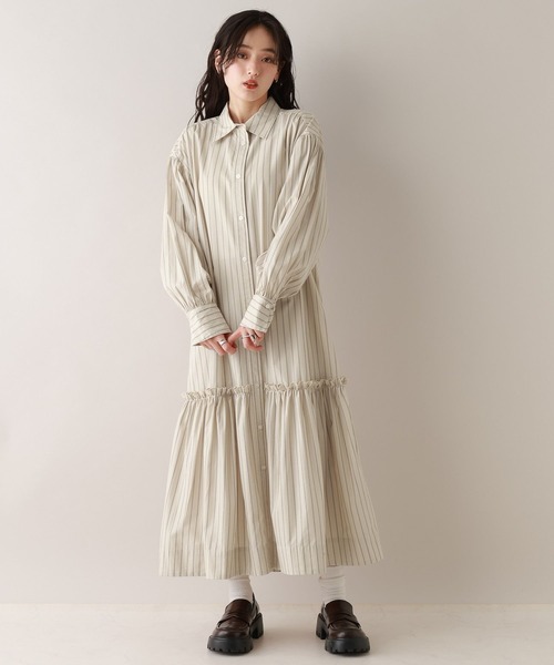 RAGEBLUE（レイジブルー）の「ボリュームスリーブ/ストライプシャツワンピース（シャツワンピース・レディース・ブルー/ベージュ・FREE）」の5枚目の写真