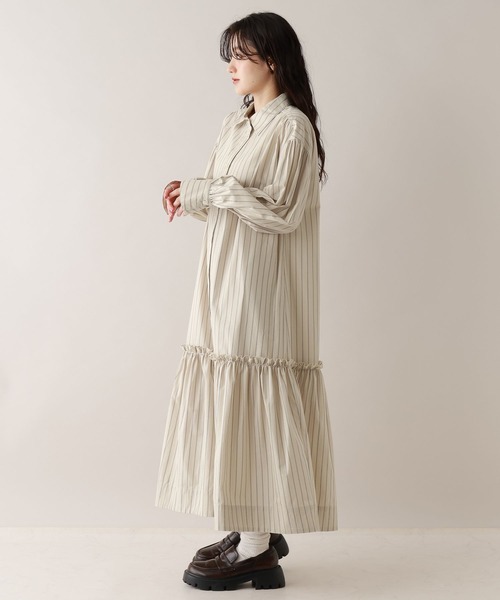 RAGEBLUE（レイジブルー）の「ボリュームスリーブ/ストライプシャツワンピース（シャツワンピース・レディース・ブルー/ベージュ・FREE）」の6枚目の写真