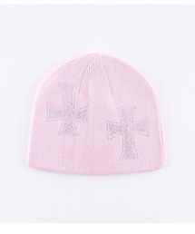 UNKNOWN LONDON（アンノウン・ロンドン）の「ビーニー｜Pink Cross Rhinestone Beanie｜Unknown London（ニットキャップ/ビーニー）」