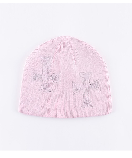 UNKNOWN LONDON(アンノウン・ロンドン)の「ビーニー|Pink Cross Rhinestone Beanie|Unknown London(ニットキャップ/ビーニー・メンズ・ピンク・FREE)」の1枚目の写真