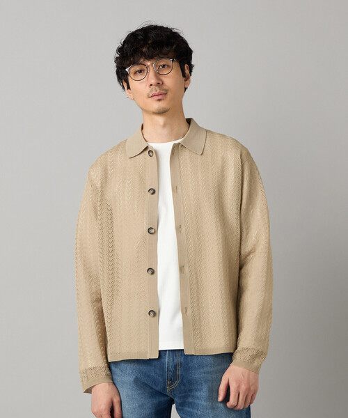 COMME CA MEN(コムサメン)の「透かし編み ポロカーディガン(カーディガン/ボレロ・メンズ・ブラック/ベージュ・L)」の2枚目の写真