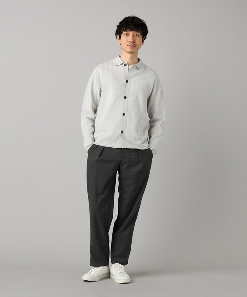 COMME CA MEN(コムサメン)の「透かし編み ポロカーディガン(カーディガン/ボレロ・メンズ・ブラック/ベージュ/ライトグレー・L/M)」の4枚目の写真