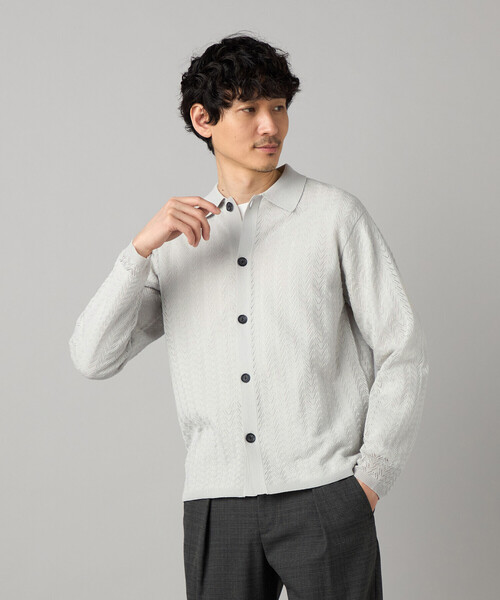 COMME CA MEN(コムサメン)の「透かし編み ポロカーディガン(カーディガン/ボレロ・メンズ・ブラック/ベージュ/ライトグレー・L/M)」の7枚目の写真