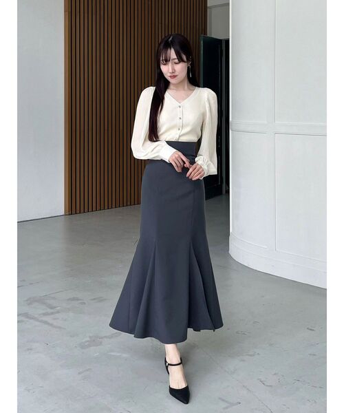 MERCURYDUO（マーキュリーデュオ）の「異素材スリーブカーデニット（ニット/セーター・レディース・アイボリー/オフホワイト・FREE）」の5枚目の写真