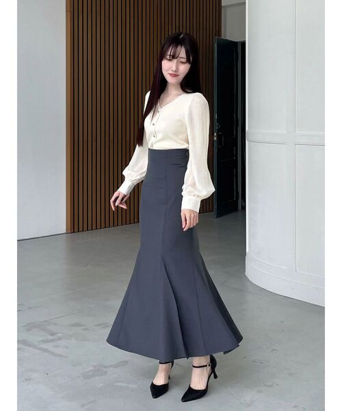 MERCURYDUO（マーキュリーデュオ）の「異素材スリーブカーデニット（ニット/セーター・レディース・アイボリー/オフホワイト・FREE）」の6枚目の写真