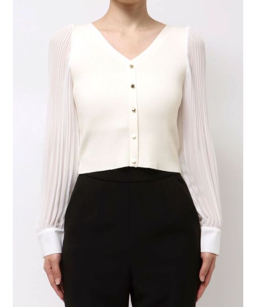 MERCURYDUO（マーキュリーデュオ）の「異素材スリーブカーデニット（ニット/セーター・レディース・アイボリー/オフホワイト・FREE）」の12枚目の写真