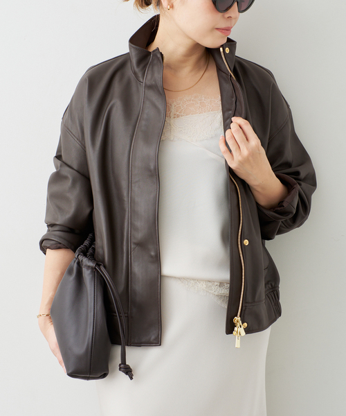 Deuxieme Classe（ドゥーズィエムクラス）の「*Stand Collar レザーブルゾン（ライダースジャケット・レディース・ブラウン・FREE）」の4枚目の写真