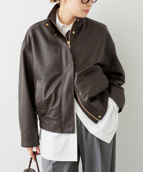 Deuxieme Classe（ドゥーズィエムクラス）の「*Stand Collar レザーブルゾン（ライダースジャケット・レディース・ブラウン・FREE）」の10枚目の写真