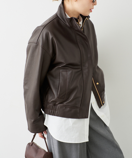 Deuxieme Classe（ドゥーズィエムクラス）の「*Stand Collar レザーブルゾン（ライダースジャケット・レディース・ブラウン・FREE）」の12枚目の写真