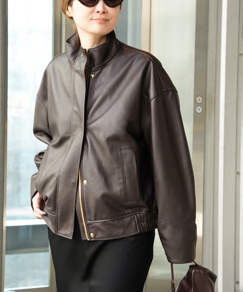 Deuxieme Classe（ドゥーズィエムクラス）の「*Stand Collar レザーブルゾン（ライダースジャケット・レディース・ブラウン・FREE）」の17枚目の写真