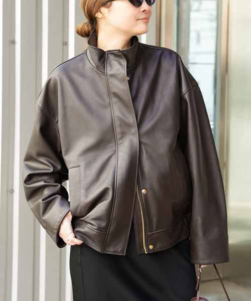 Deuxieme Classe（ドゥーズィエムクラス）の「*Stand Collar レザーブルゾン（ライダースジャケット・レディース・ブラウン・FREE）」の18枚目の写真