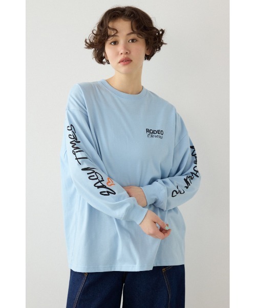 RODEO CROWNS WIDE BOWL（ロデオクラウンズワイドボウル）の「パッチデザインロングスリーブ Tシャツ（Tシャツ/カットソー・レディース・ブラック/ライトピンク/サックスブルー/オフホワイト・FREE）」の3枚目の写真