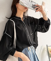 ふわり透けて、抜け感きまる。大人のバンドカラー シアーパイピングポケットデザインシャツ