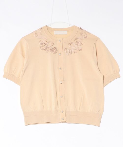 Marilyn Moon（マリリンムーン）の「cotton nylon code embroidery knit cardigan（カーディガン/ボレロ・レディース・クリーム/ブラック/ネイビー/グレー・FREE）」の4枚目の写真