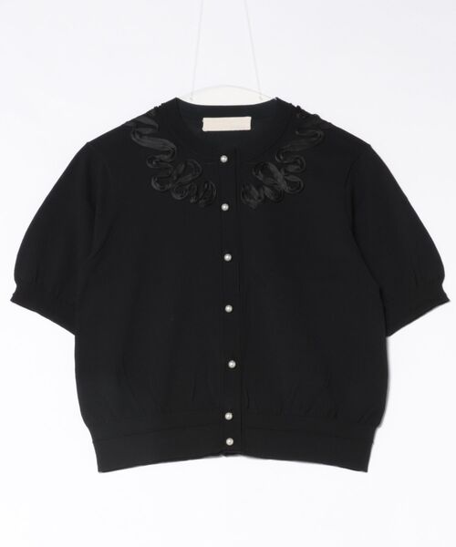 Marilyn Moon（マリリンムーン）の「cotton nylon code embroidery knit cardigan（カーディガン/ボレロ・レディース・クリーム/ブラック/ネイビー/グレー・FREE）」の2枚目の写真