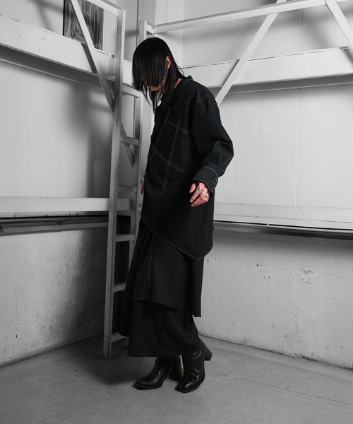 Ruze(ルゼ)の「Asymmetry white stitch pullover shirt /アシンメトリー ホワイトステッチ プルオーバー シャツ(シャツ/ブラウス・メンズ・ブラック・FREE)」の21枚目の写真