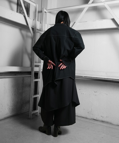 Ruze(ルゼ)の「Asymmetry white stitch pullover shirt /アシンメトリー ホワイトステッチ プルオーバー シャツ(シャツ/ブラウス・メンズ・ブラック・FREE)」の16枚目の写真