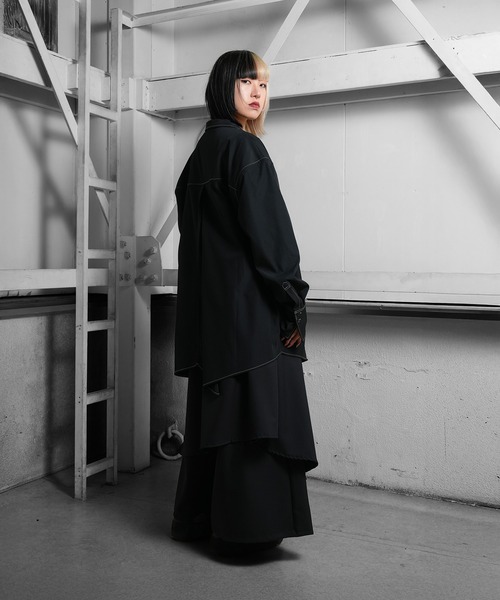 Ruze(ルゼ)の「Asymmetry white stitch pullover shirt /アシンメトリー ホワイトステッチ プルオーバー シャツ(シャツ/ブラウス・メンズ・ブラック・FREE)」の9枚目の写真