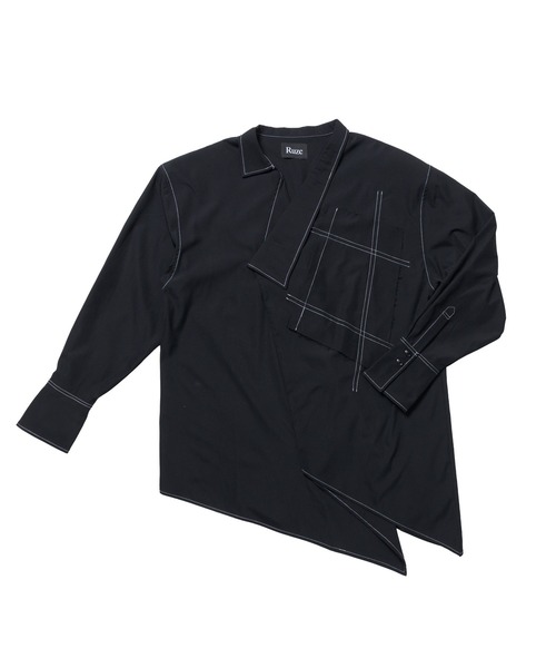 Ruze(ルゼ)の「Asymmetry white stitch pullover shirt /アシンメトリー ホワイトステッチ プルオーバー シャツ(シャツ/ブラウス・メンズ・ブラック・FREE)」の10枚目の写真