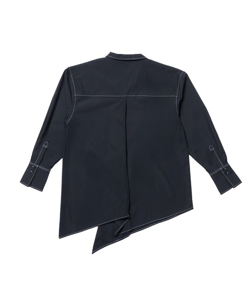 Ruze(ルゼ)の「Asymmetry white stitch pullover shirt /アシンメトリー ホワイトステッチ プルオーバー シャツ(シャツ/ブラウス・メンズ・ブラック・FREE)」の11枚目の写真