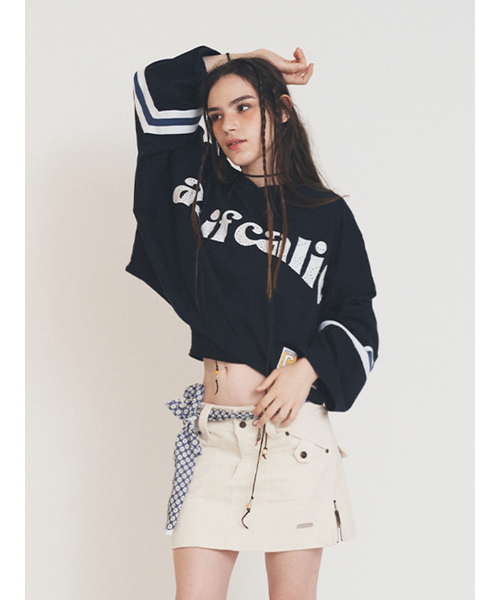 V-NECK LOGO CROP LONG SLEEVE NAVY