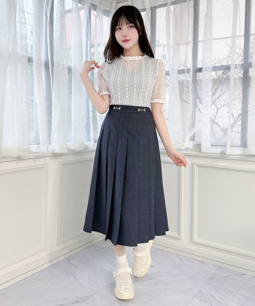 F i.n.t（フィント）の「ストライプレース5分袖トップス（Tシャツ/カットソー・レディース・アイボリー/オフホワイト・FREE）」の3枚目の写真