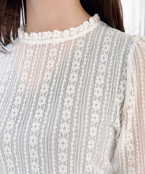 F i.n.t（フィント）の「ストライプレース5分袖トップス（Tシャツ/カットソー・レディース・アイボリー/オフホワイト・FREE）」の5枚目の写真