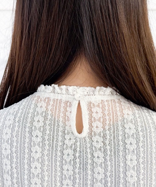 F i.n.t（フィント）の「ストライプレース5分袖トップス（Tシャツ/カットソー・レディース・アイボリー/オフホワイト・FREE）」の6枚目の写真