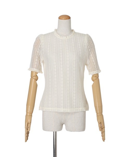 F i.n.t（フィント）の「ストライプレース5分袖トップス（Tシャツ/カットソー・レディース・アイボリー/オフホワイト・FREE）」の16枚目の写真