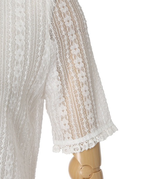 F i.n.t（フィント）の「ストライプレース5分袖トップス（Tシャツ/カットソー・レディース・アイボリー/オフホワイト・FREE）」の20枚目の写真