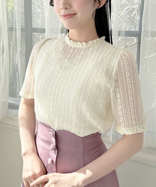 F i.n.t（フィント）の「ストライプレース5分袖トップス（Tシャツ/カットソー・レディース・アイボリー/オフホワイト・FREE）」の9枚目の写真