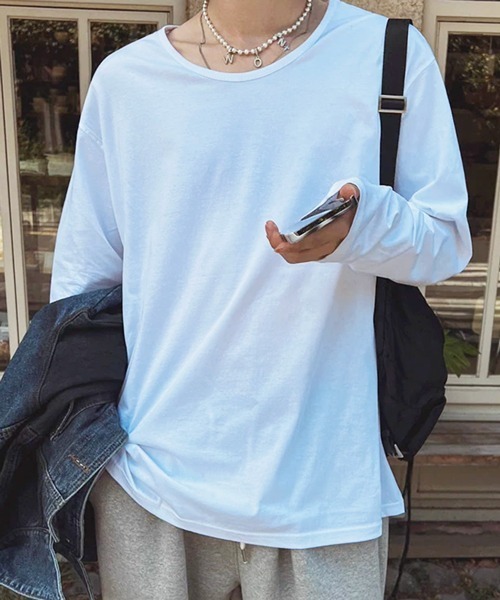 NOWLE（ノウル）の「【NOWLE】ルーズシルエット クルーネック ロングスリーブTシャツ / 無地 ロンT（Tシャツ/カットソー・メンズ・ホワイト/ブラック・SMALL/MEDIUM/LARGE/X-LARGE）」の9枚目の写真