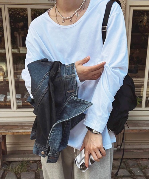 NOWLE（ノウル）の「【NOWLE】ルーズシルエット クルーネック ロングスリーブTシャツ / 無地 ロンT（Tシャツ/カットソー・メンズ・ホワイト/ブラック・SMALL/MEDIUM/LARGE/X-LARGE）」の10枚目の写真
