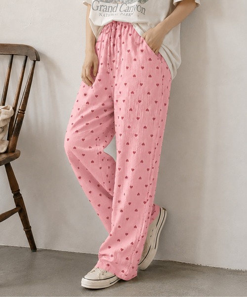 boemy(ボエミー)の「ミニハートコットン ルームウェアパンツ(スウェットパンツ・レディース・ピンク/パープル/クリーム/ブルー・L/M/XL)」の4枚目の写真