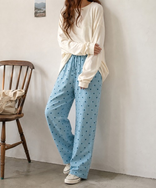 boemy(ボエミー)の「ミニハートコットン ルームウェアパンツ(スウェットパンツ・レディース・ピンク/パープル/クリーム/ブルー・L/M/XL)」の14枚目の写真