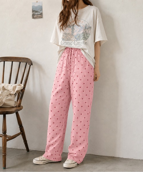 boemy(ボエミー)の「ミニハートコットン ルームウェアパンツ(スウェットパンツ・レディース・ピンク/パープル/クリーム/ブルー・L/M/XL)」の16枚目の写真