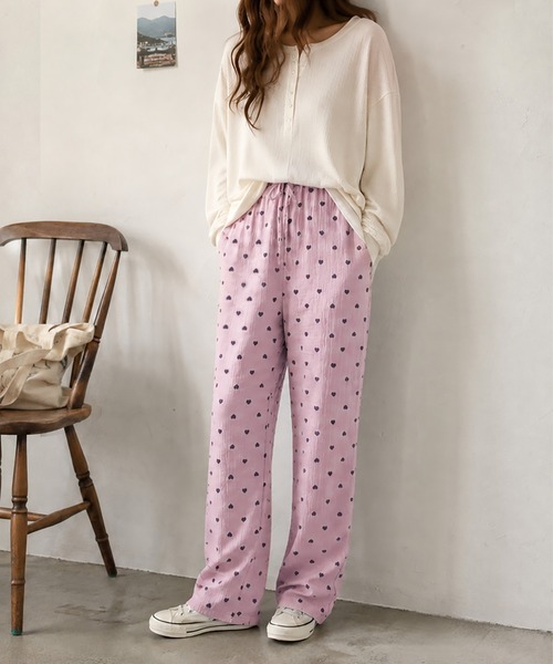 boemy(ボエミー)の「ミニハートコットン ルームウェアパンツ(スウェットパンツ・レディース・ピンク/パープル/クリーム/ブルー・L/M/XL)」の17枚目の写真