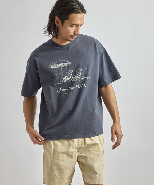 Saturdays NYC（サタデーズ ニューヨークシティ ）の「Beach Chair Ozone Wash Relaxed SS Tee（Tシャツ/カットソー・メンズ・スミクロ/ネイビー/キナリ・M/L/XL/S）」の11枚目の写真