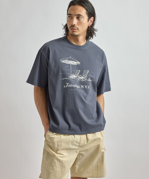 Saturdays NYC（サタデーズ ニューヨークシティ ）の「Beach Chair Ozone Wash Relaxed SS Tee（Tシャツ/カットソー・メンズ・スミクロ/ネイビー/キナリ・M/L/XL/S）」の3枚目の写真